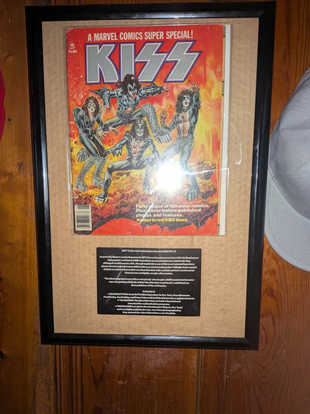 1977 FRAMED KISS "BLOOD" MARVEL COMIC BOOK (RARE) WITH ENGRAVED PLATE AND INFO